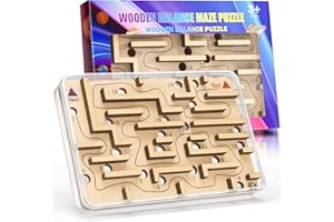 CHEROSIN Handheld Fidget Puzzle Game for Kids and Adults - Challenging Wooden Labyrinth Marble Maze for Teen Boys - Fun Brain Teaser Puzzle Fidget Toys for Travel Stocking Stuffer Party Favor for Kids Ages 8+