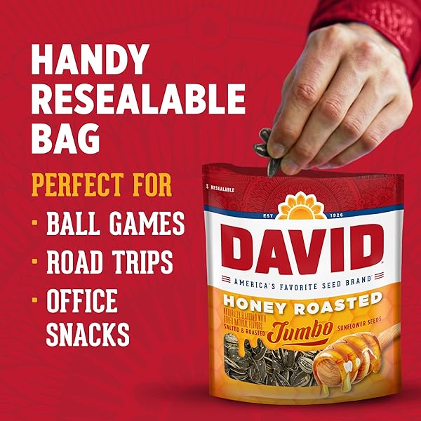 DAVID JUMBO SUNFLOWER SEEDS, HONEY ROASTED FLAVOR, EASTER BASKET STUFFER FOR BASEBALL PLAYERS, 5.25 OZ.