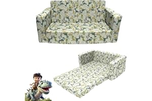 Truwelby Kids Sofa, Children's Extra Wide Convertible Sofa to Lounger - Extra Soft 2 Seats 2 in 1 Flip Open Chair & Sleeper, Cute Dinosaur Print Toddler Chair Kids Couch for Kids Girls Boys