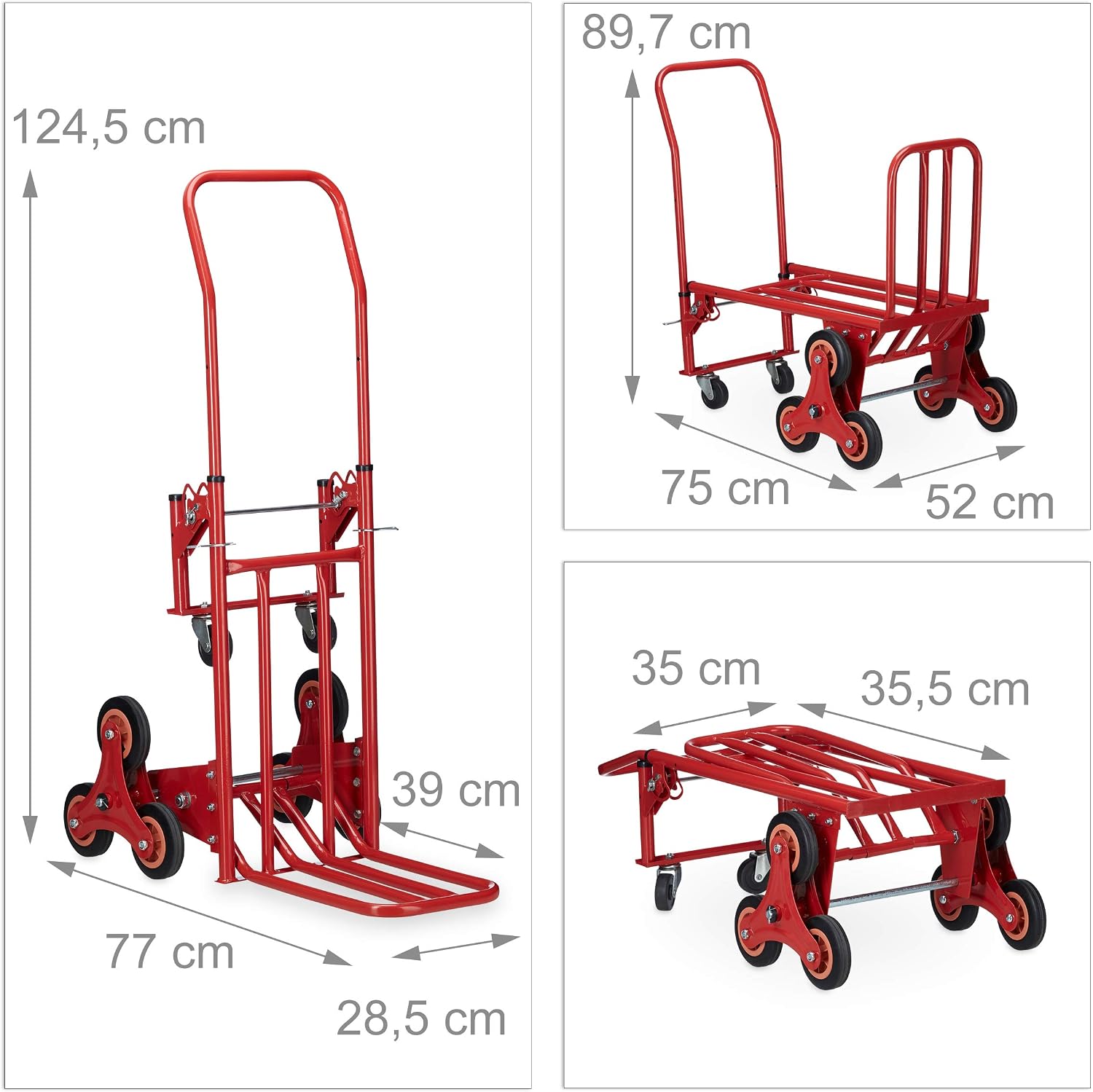 Relaxdays hand truck for up to 50 kg / 150 kg, multi-functional transport cart, 2in1, red, Standard - Image 5