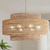 InterMaka 30” Boho Rattan Chandelier Light Fixture, 8-Light Large Hand Woven Pendant Light Fixture Farmhouse Rustic Chandelie