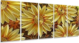 Brilliant Arts Rustic Sunflower Metal Wall Art Large Yellow Farmhouse Living Room Kitchen Decor Contemporary Panel Artwork 5 Pieces Hanging Scupltures