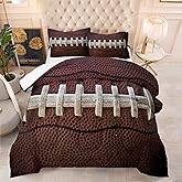 Tailor Shop Football Comforter Set Full Size for Boys Kids Teens ,Rugby Sports Brown Theme Bedding Set with 1 Comforter 2 Pillow Shams