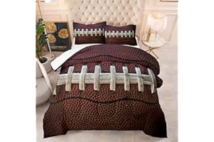 Tailor Shop Sports Football Comforter Set for Boys Kids Teens ，Brown Rugby Theme Bedding Set Twin Size with 1 Comforter 1 Pillow Sham…