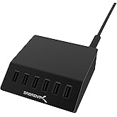 SABRENT Premium 60 Watt (12 Amp) 6 Port Aluminum Family Sized Desktop USB Rapid Charger.[UL Certified ] Smart USB Charger with Auto Detect Technology [Black] (AX-FLCH-B)
