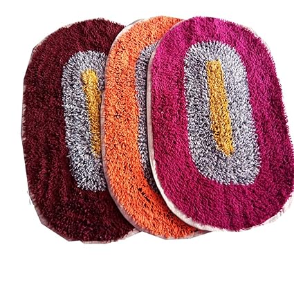 AV Creations Cotton Designer Bathmat/DoorMat Small OvalPremium Quality_Multi)set of 3