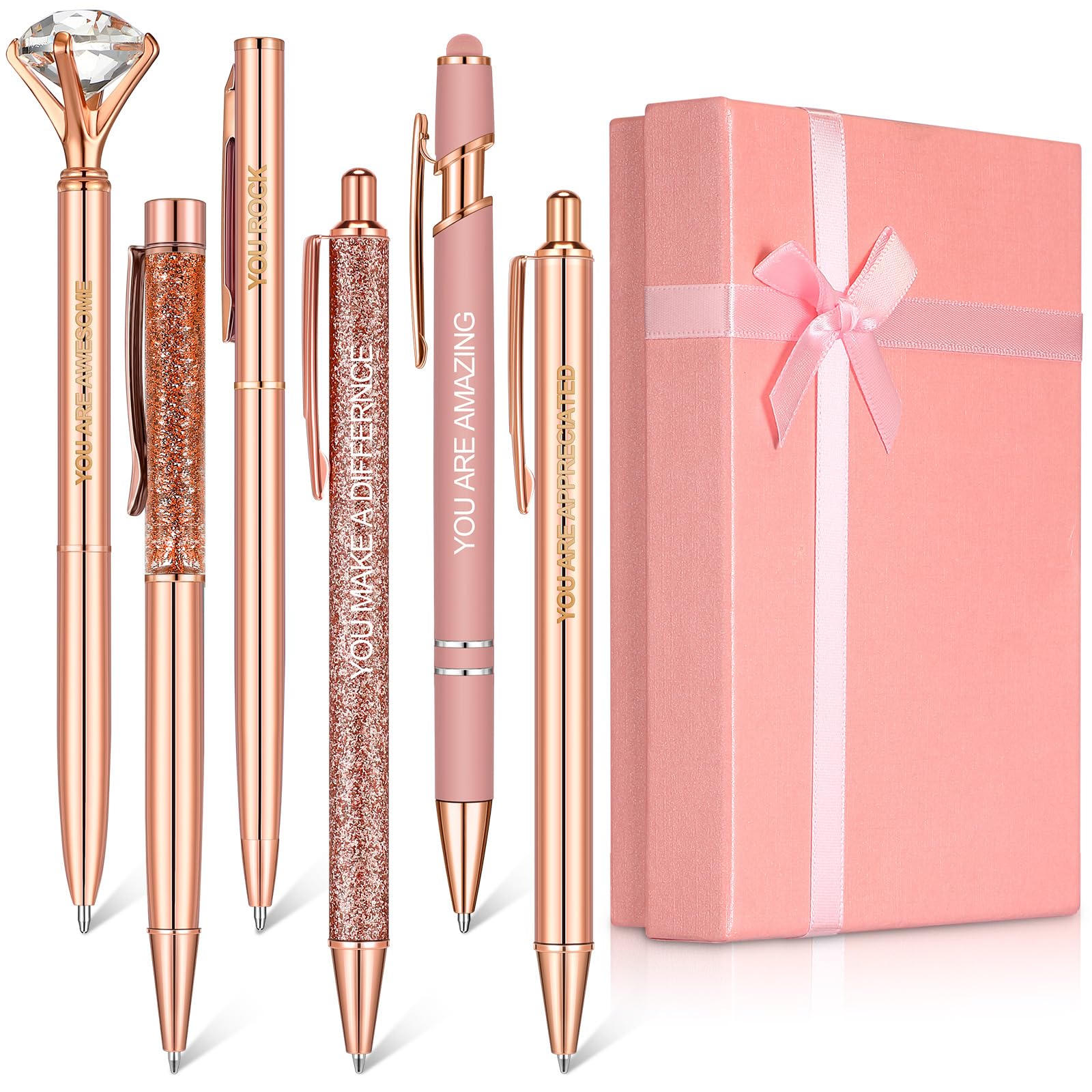 Photo 1 of Yeaqee 6 Pcs Inspirational Pen Set for Women Gift 2025 Diamond Ballpoint Pens with Crystal Motivational Office Supplies with Gift Box Nurse Teacher Wedding Graduation Mother Day(Shiny Pink)
