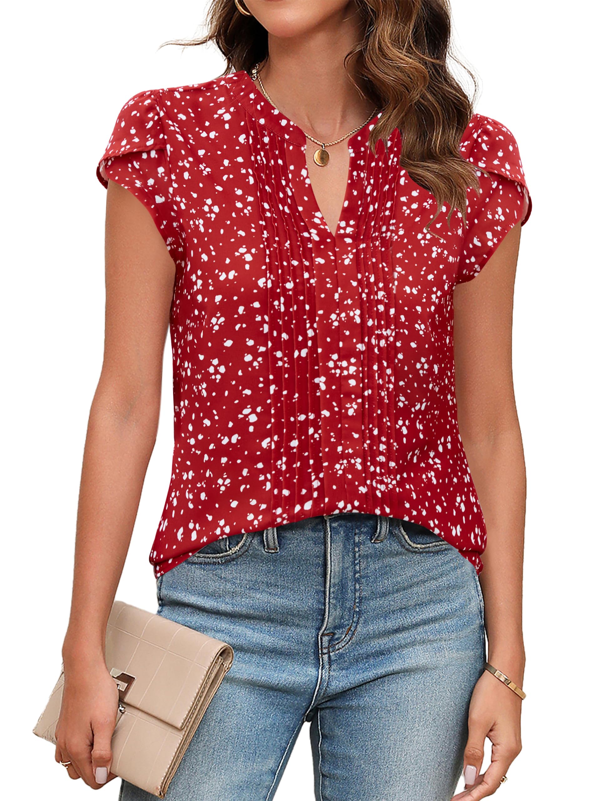 Blooming Jelly Womens Blouses Dressy Causal V Neck Pintuck Short Petal ...