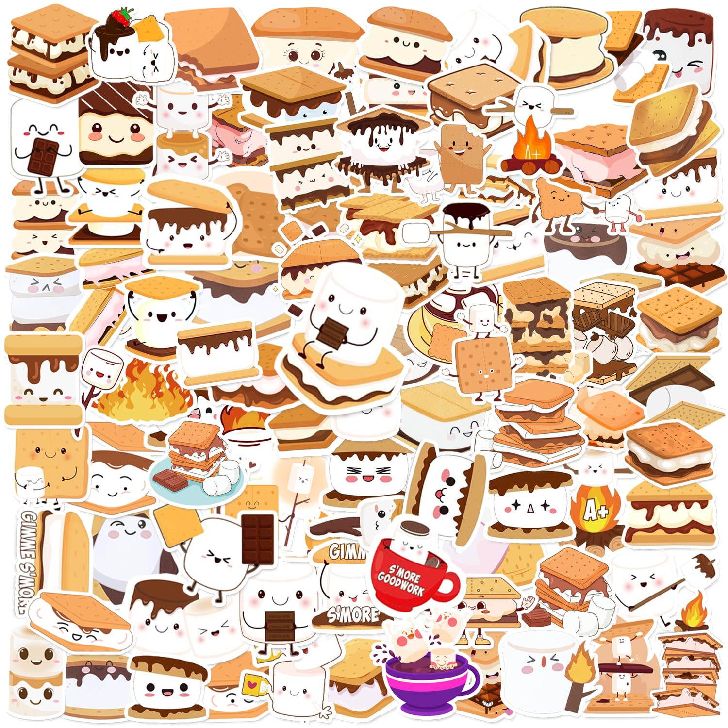 Photo 1 of 100PCS Smores Stickers, Smores Party Favors Birthday Party Decorations Vinyl Waterproof Stickers for Water Bottle Laptop Luggage Helmet