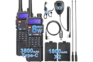 BAOFENG Radio 8W Dual Band Handheld Walkie Talkies Long Range for Adults with 1800mAh+3800mAh Type-C Rechargeable Battery,Ham
