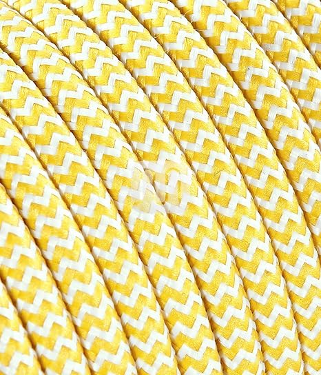 Textilkabel Stoffkabel SuperFlex gelb weiß zickzack zum bau dekorativer Textilkabellampen, Pendelleuchten, Hängelampen Stoffk