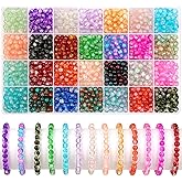 shynek 1400 Pieces 6mm Round Glass Beads for Bracelets, 28 Colors Bracelet Beads, Glass Crystal Beads for Jewelry Making, Bracelet Making and DIY Crafts(Crackle Color)