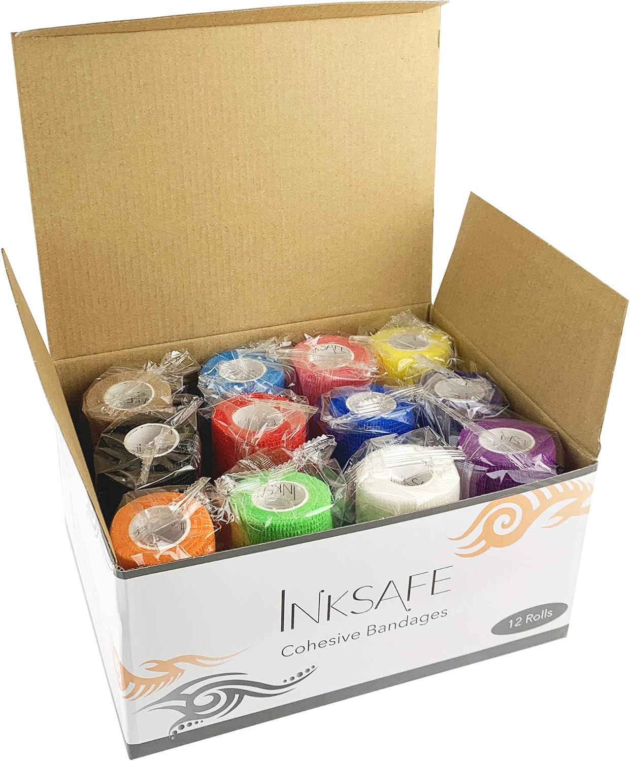 Inksafe Assorted Colours Self Adherent Cohesive Bandages 10cm x 4.5m Box of 12, Uses Include Vet Wrap - Image 3