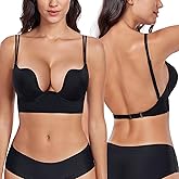 Curyon Women's Backless Deep Plunge Bra U Neckline Push Up Low Cut Supportive Underwire Bras