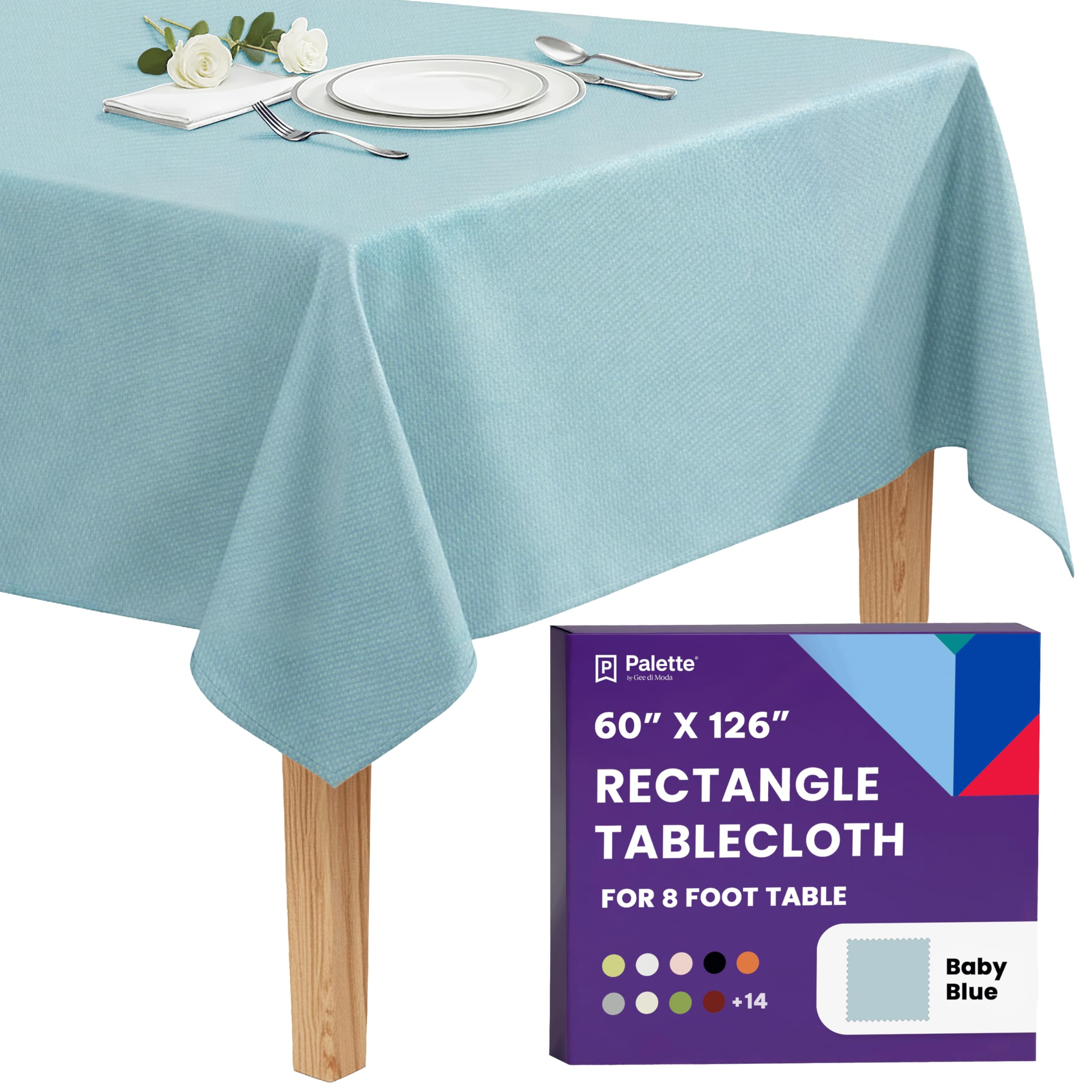 Gee Di Moda Rectangle Tablecloth - 60 x 126 Inch Baby Blue Table Cloth for 8 Foot Rectangle Table - Heavy Duty Washable Fabric - for 8 Ft Buffet Table, Holiday Party, Dinner, Wedding & Baby Shower — image 1