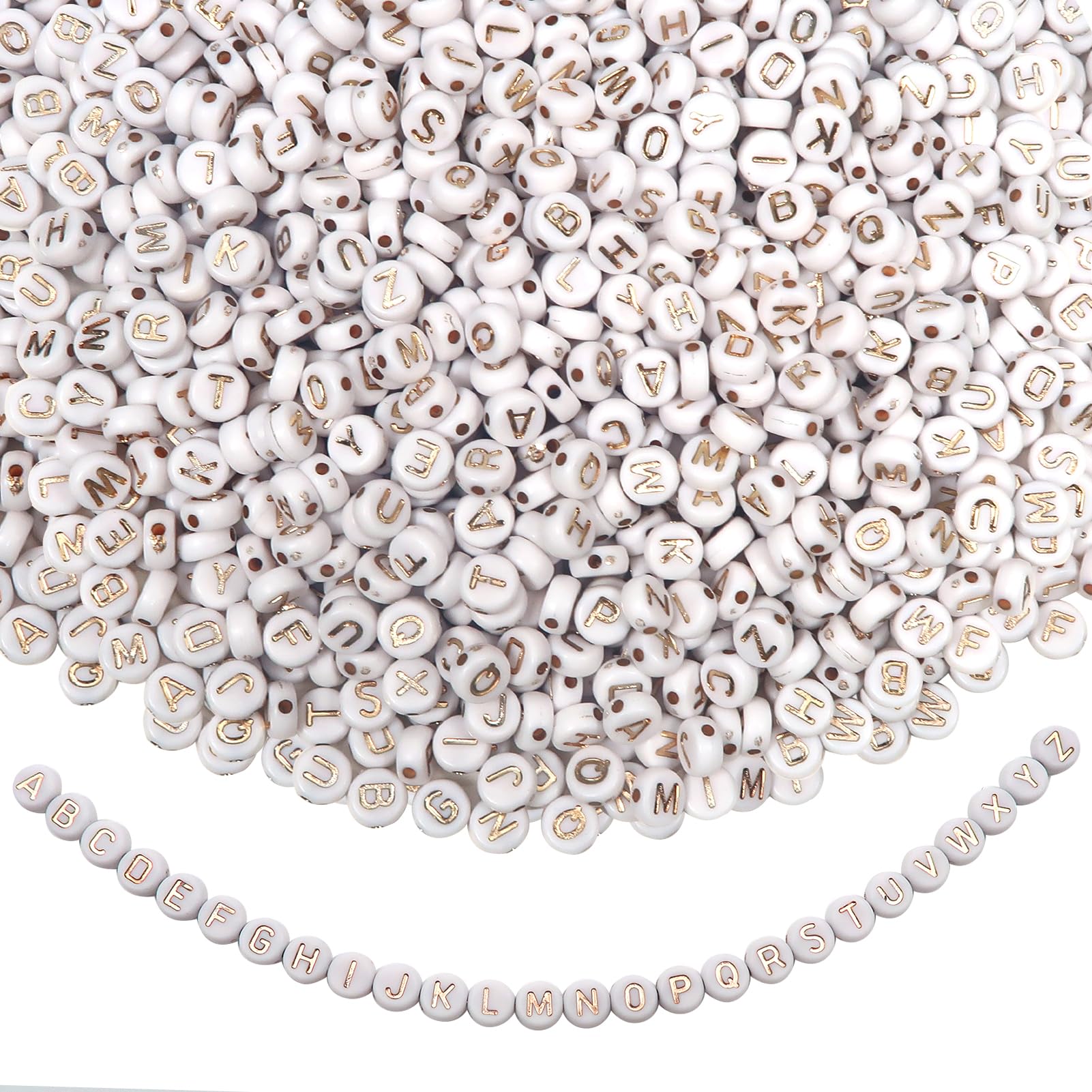 TOAOB 1000pcs Letter Beads Round White Acrylic Alphabet Beads with Rose Gold Letter A to Z 7mm for Friendship Bracelets DIY Necklace Jewellery Making Key Chains