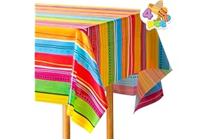 JOYIN 4 pcs Cinco De Mayo Printed Plastic Tablecover for Fiesta Decor, Muti-Colored (54 x 108 INCHES) Tablecloth for Fiesta Decorations, Taco Night, Birthday, and Mexican Themed Party