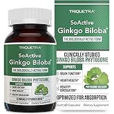 SoActive Ginkgo Biloba with GinkgoSelect® Phytosome | Clinically Studied Enhanced Absorption for Brain, Heart & Memory Support – 180 mg – Helps Maintain Circulation & Cognitive Health (60 Capsules)