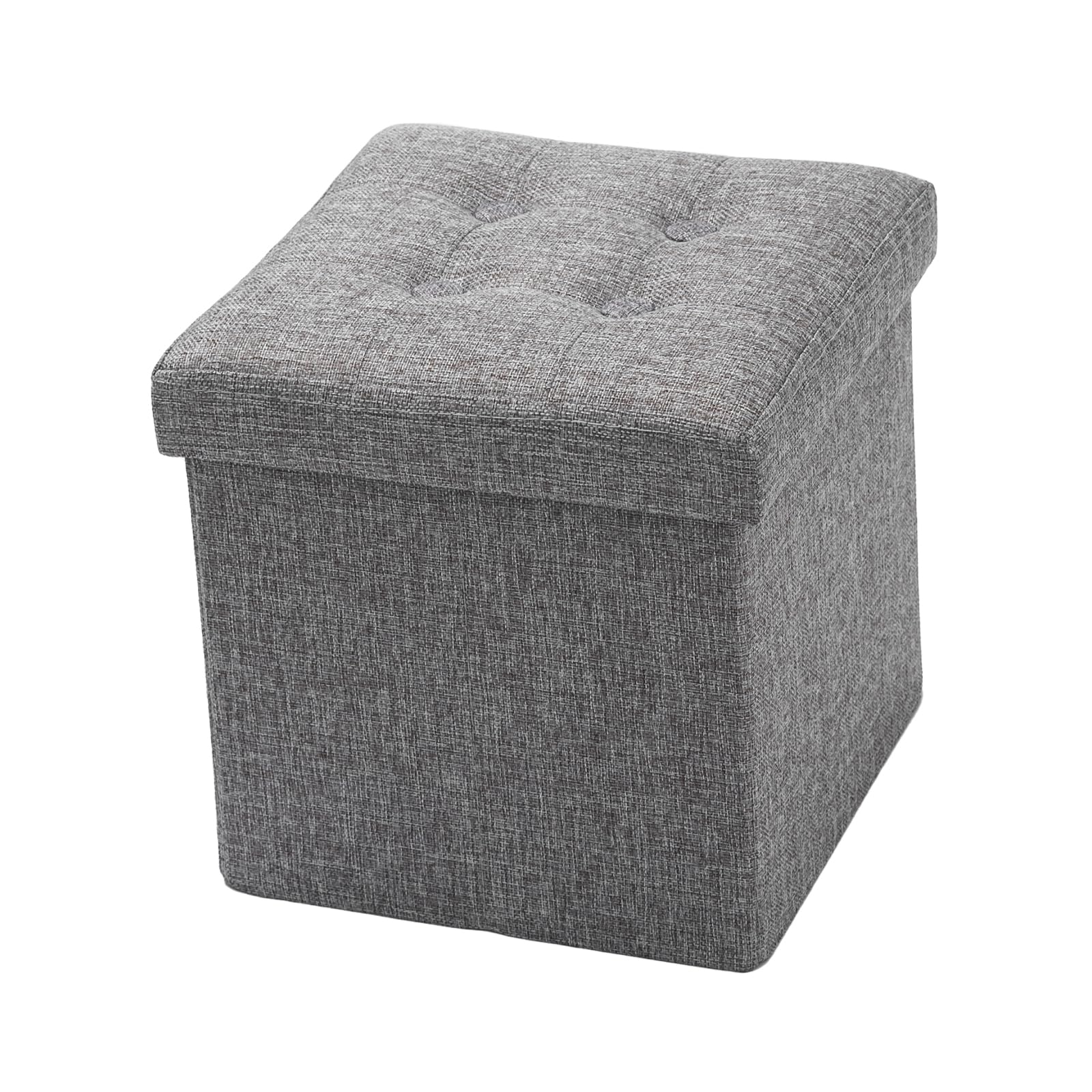 Oak & Tea Ottoman Storage Bench Padded, Foldable Storage Box with Lid, Foot Stool with Storage, for Kids Toys Bedroom Hallway Living Room Grey 30x30x30cm