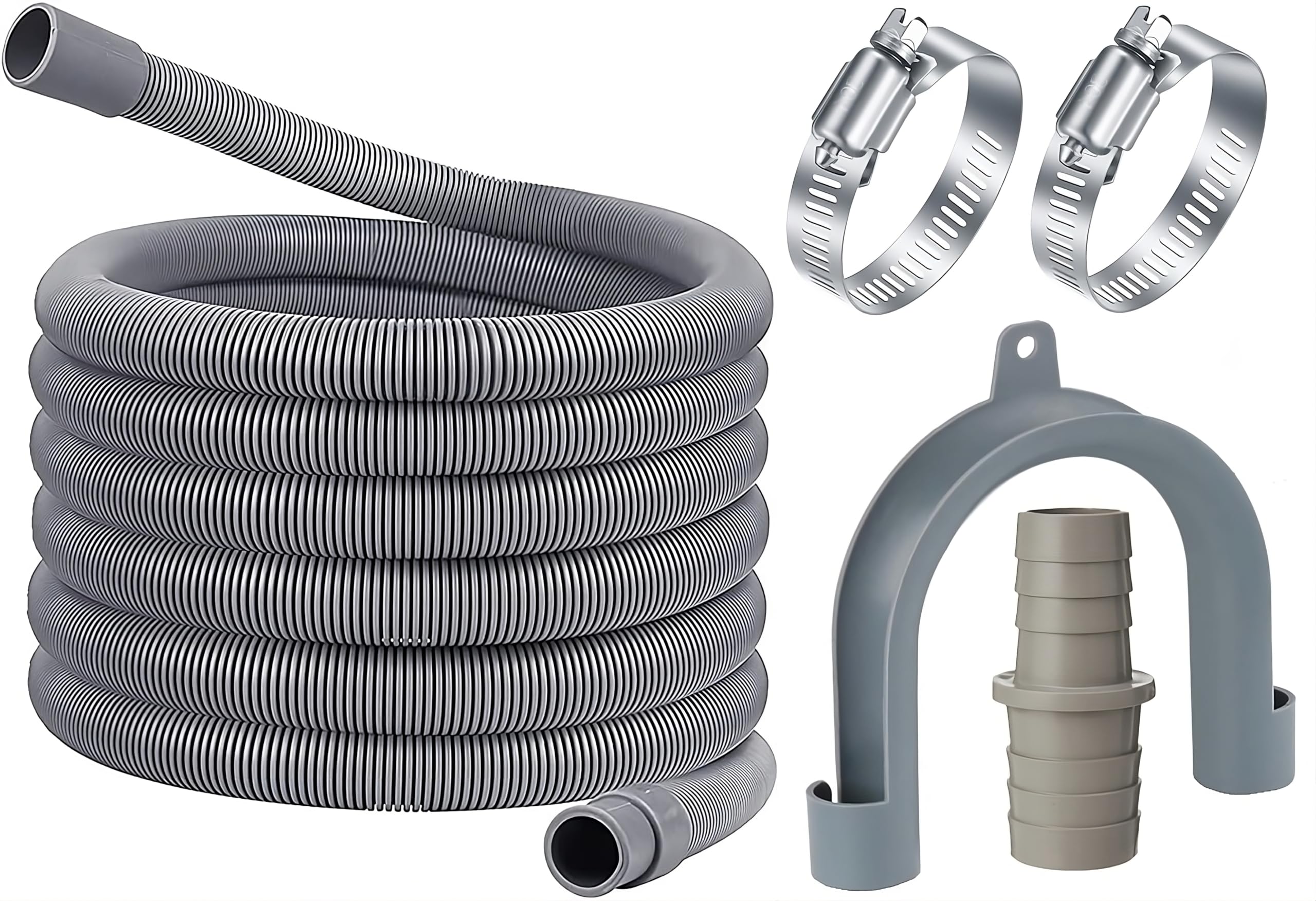 Waste water drain outlet hose pipe kit for Washing Machine, Washer Dryer, Dishwasher (includes 2.5m / 8 Ft Long Hose, 2 X Jubilee Clips, Hose Hook & Connector)