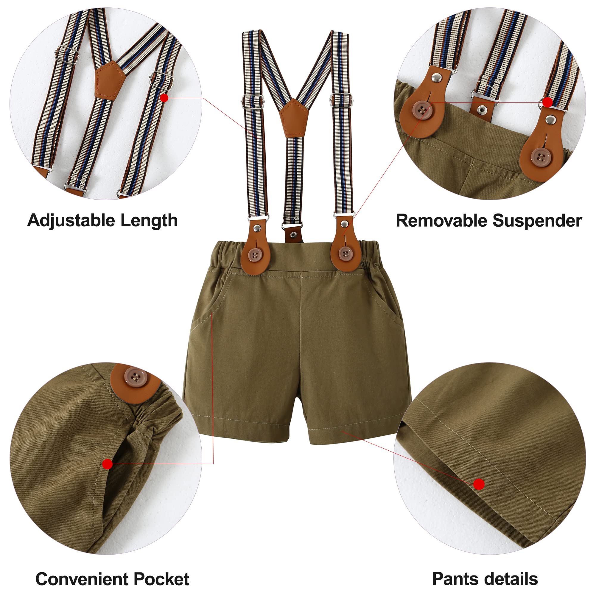 DISAUR Baby Boy Clothes Suits,Infant Gentleman Outfits Short Sleeves Romper +BowTie + Suspender Pants Wedding Set 0-18 Months