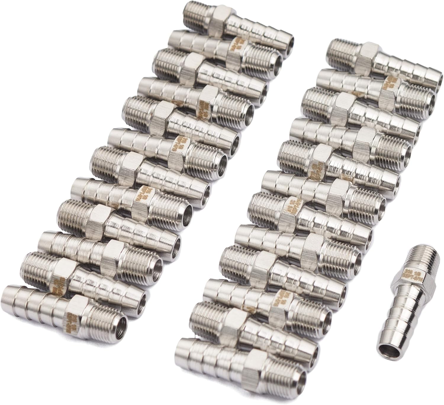 LTWFITTING Stainless Steel 316 Barbed Fitting Connector 1/8" Male BSPT x 5/16"(8mm) Hose Barb Fuel Gas Water (Pack of 25)