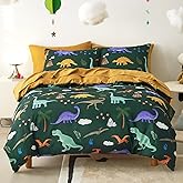 Wake In Cloud - Dinosaur Bedding Set for Boys, Cute Colorful Dinosaur Soft Lightweight Comforter Set with Sheets, 5 Pieces Kids Bed in a Bag, Dark Green, Twin Size