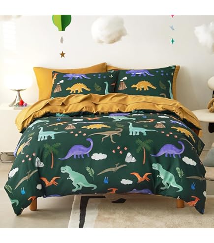 Joyreap Kids Dinosaur Bedding Set – Twin 6-Piece, Green Cotton Comforter & Sheets