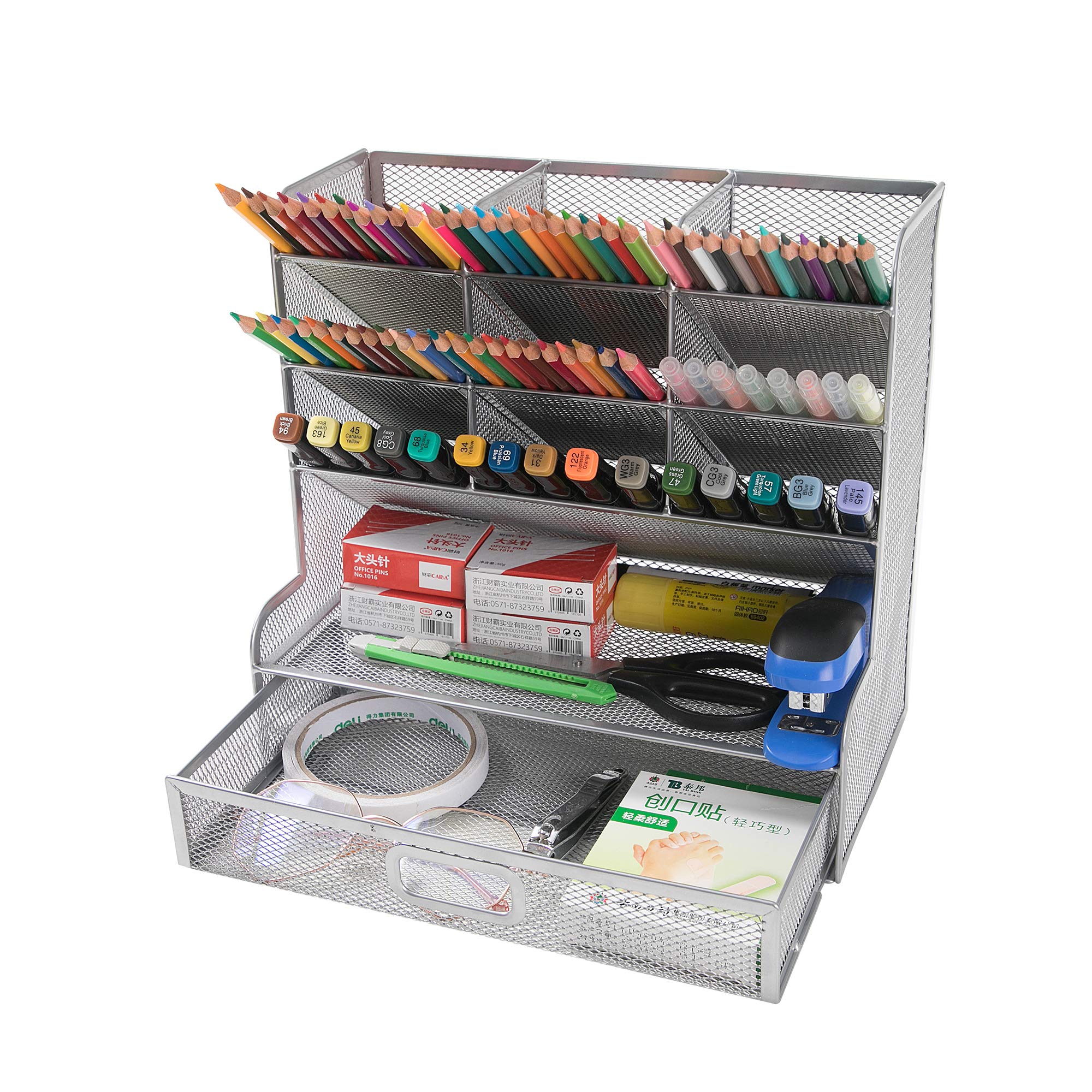 Mesh Desk Organizer Multi-Functional Desktop Stationery Pen Holder Box for Home Office School Supply Storage Rack