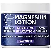 Brookethorne Naturals Nighttime Magnesium Lotion for Sleep | Lavender Magnesium Cream with L-Theanine & Chamomile | Topical Cream for Relaxation Adults & Kids | Non-Greasy, Vegan, Made in USA | 4oz