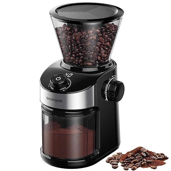 SHARDOR ELECTRIC BURR COFFEE GRINDER FOR HOME USE, COFFEE BEAN GRINDER FOR 32 GRIND SETTINGS, 40-SECOND ADJUSTABLE TIMER, ONE-TOUCH START & CLEANING BUTTON, BLACK