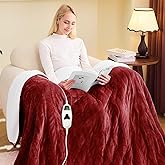 greenoak Heated Blanket Electric Twin 62"X84", Heating Blanket with 10 Levels 1/2/4/6/8 Hours Auto-Off, Flannel Sherpa Soft Warm Heater Christmas Blanket,Red