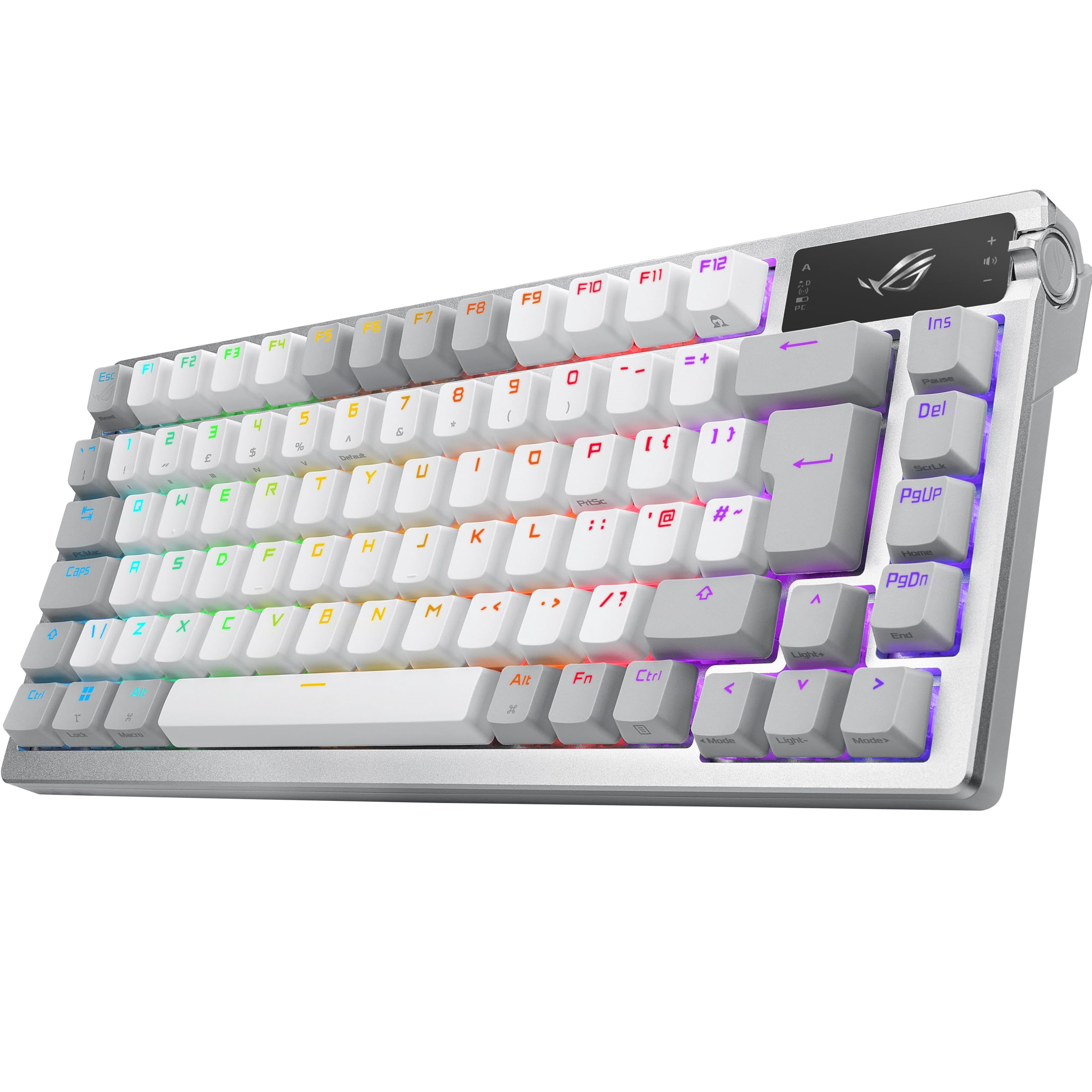 ASUS ROG Azoth 75% Wireless DIY Custom Gaming Keyboard, OLED display, Gasket-Mount, Three-Layer Dampening, Hot-Swappable ROG NX Snow Switches & Keyboard Stabilizers, PBT Keycaps, RGB, UK Layout, White