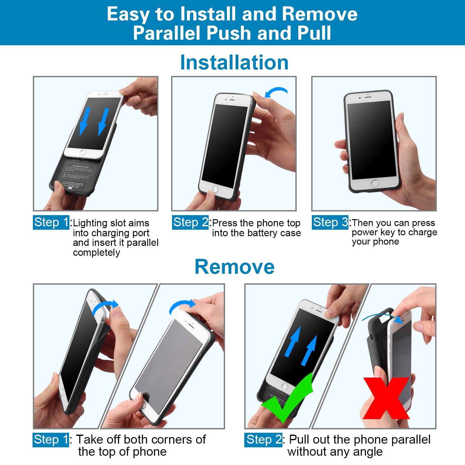 iPhone 8 Plus / 7 Plus / 6s Plus / 6 Plus Battery Case, LoHi 7000mAh Capacity Support Headphones Ultra Slim Extended Battery Rechargeable Protective Portable Charger 5.5 Inch Black