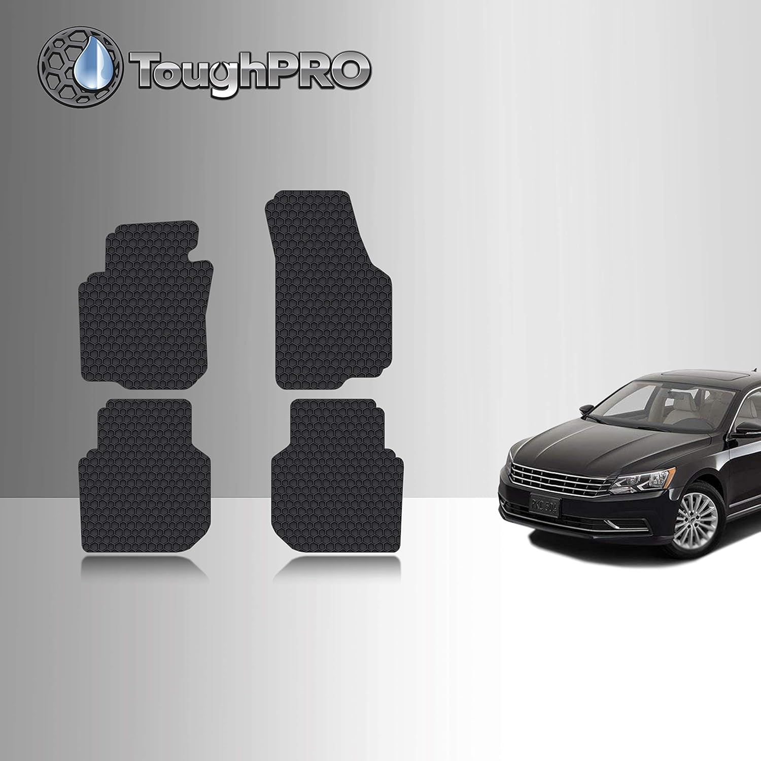 TOUGHPRO Floor Mat Accessories Set (Front Row + 2nd Row) Compatible with Volkswagen Passat - All Weather - Heavy Duty - (Made in USA) - Black Rubber - 2012, 2013, 2014, 2015, 2016, 2017, 2018