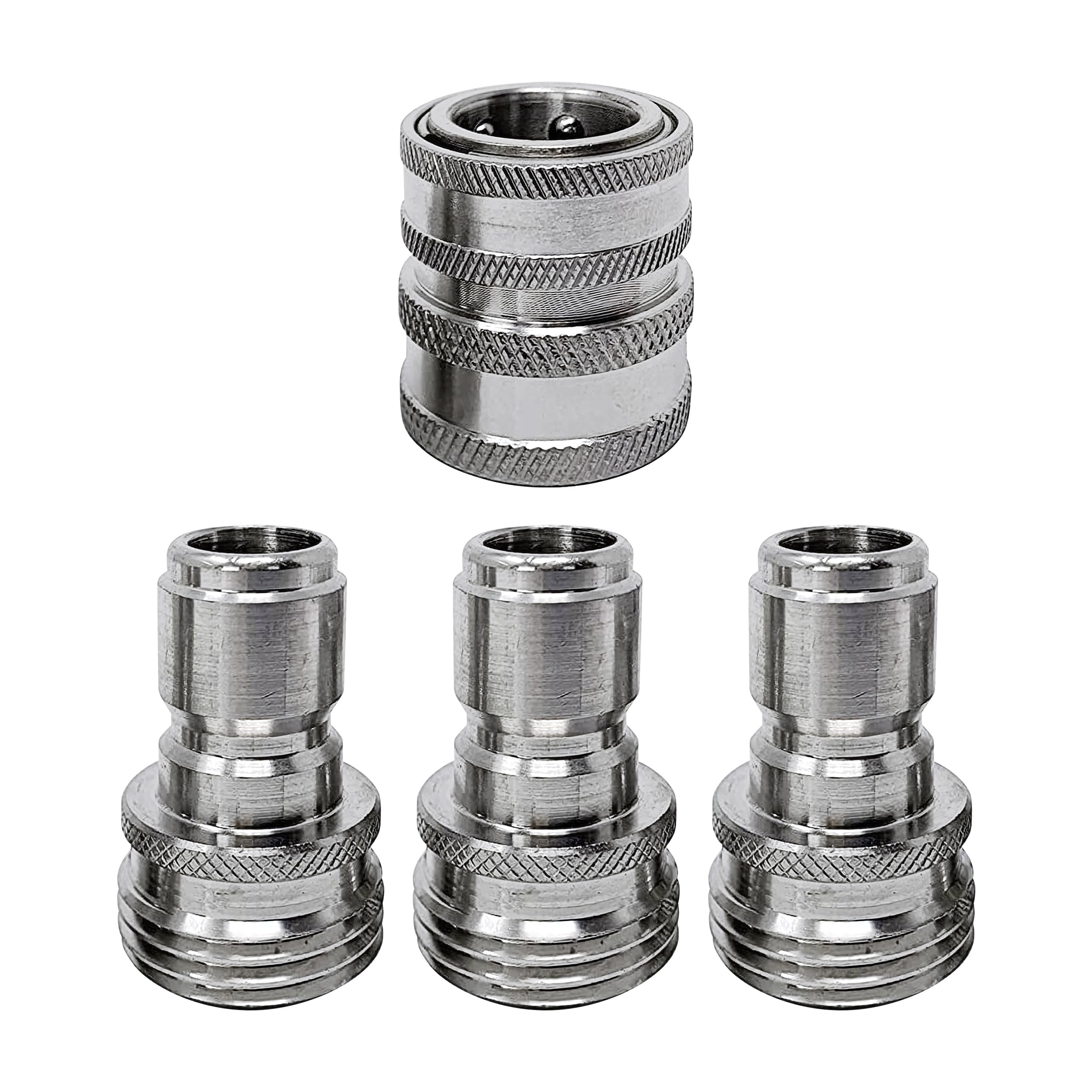 MTM Hydro Garden Hose Adapter 4 Piece 3/4” Quick Connect Fittings Kit, Stainless Steel High Pressure Couplings and Connectors for Pressure Washers and Car Detailing, 1x3