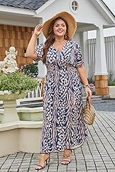 OSTOO Women's Plus Size Hawaii Empire Waist Bat