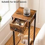 HOOBRO Slim Bedside Table with Drawer Brown Black view 5