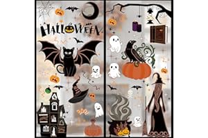 PICTTY Halloween Window Clings Decorations Indoor, 85 PCS Window Stickers for Glass, Vintage Victorian Gothic Style Cling Halloween Decor, Cat Bats Cauldron Witch Castle Silhouette Decals Home School Office