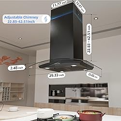 FIREGAS Black Island Mount Range Hood 30 inch with