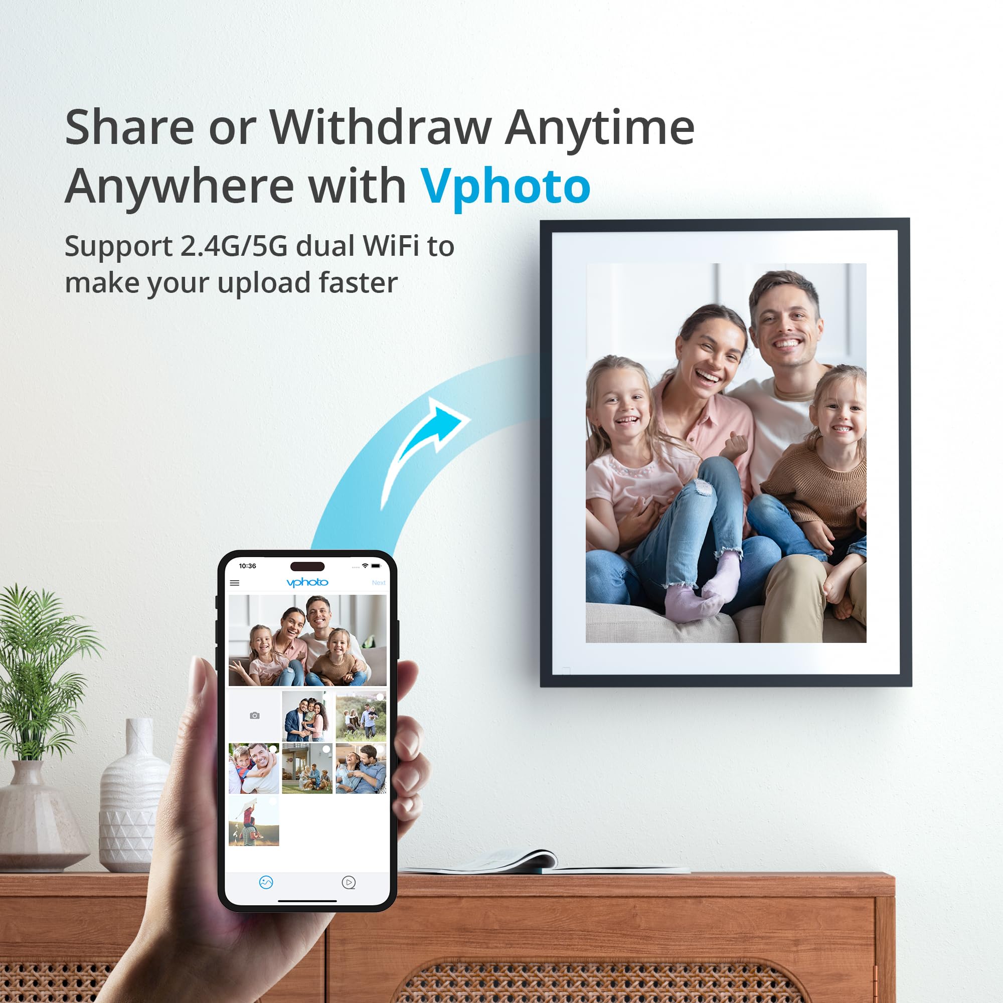 Dragon Touch Digital Picture Frame 16.7 inch 4:3 Touch Screen Large Digital Photo Frame Display, 32GB Storage Auto-Rotate, Easy Setup to Share Photos or Videos via Vphoto APP, Wall Mountable