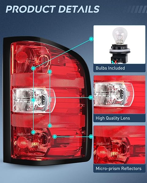 NILIGHT HEADLIGHT AND TAILLIGHT ASSEMBLY COMPATIBLE WITH 2007 2008 2009 2010 2011 2012 2013 SILVERADO 1500 2007-2014 SILVERADO 2500HD 3500HD CHROME HOUSING AMBER REFLECTOR WITH RED HOUSING TAIL LIGHT
