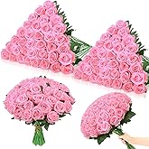 Ovveroche 80 Pcs Roses Artificial Flowers, Silk Pink Artificial Flowers Petals Long Stem Roses for Wedding Bouquet Home Party Decor