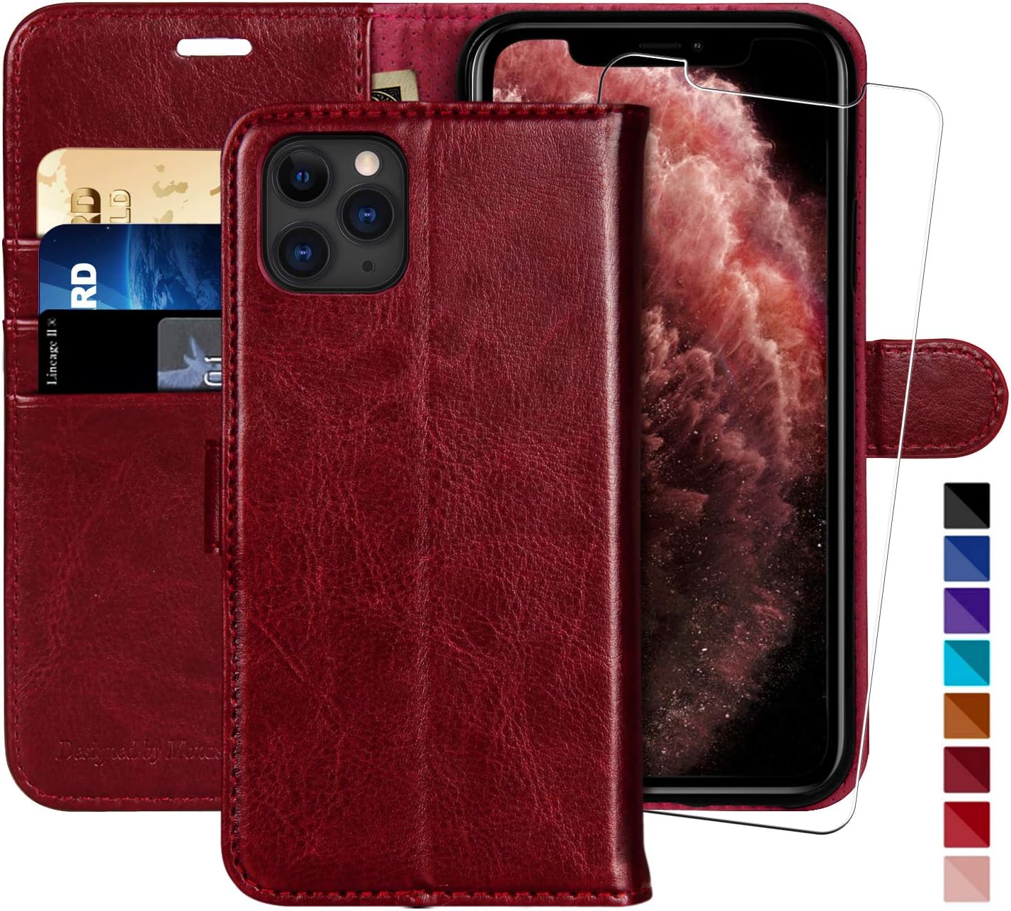 iPhone 11 Pro Max Wallet Case,6.5-inch,MONASAY [Glass Screen Protector Included] [RFID Blocking] Flip Folio Leather Cell Phone Cover with Credit Card Holder for iPhone 11 Pro Max