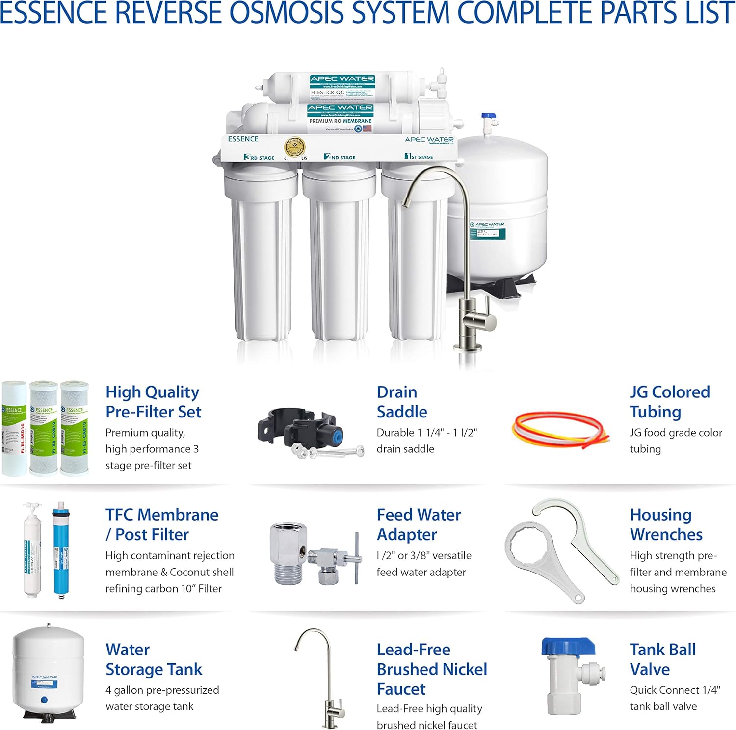 APEC Water Systems ROES-50 Essence Series Top Tier 5-Stage Certified Ultra Safe Reverse Osmosis Drinking Water Filter System - - 