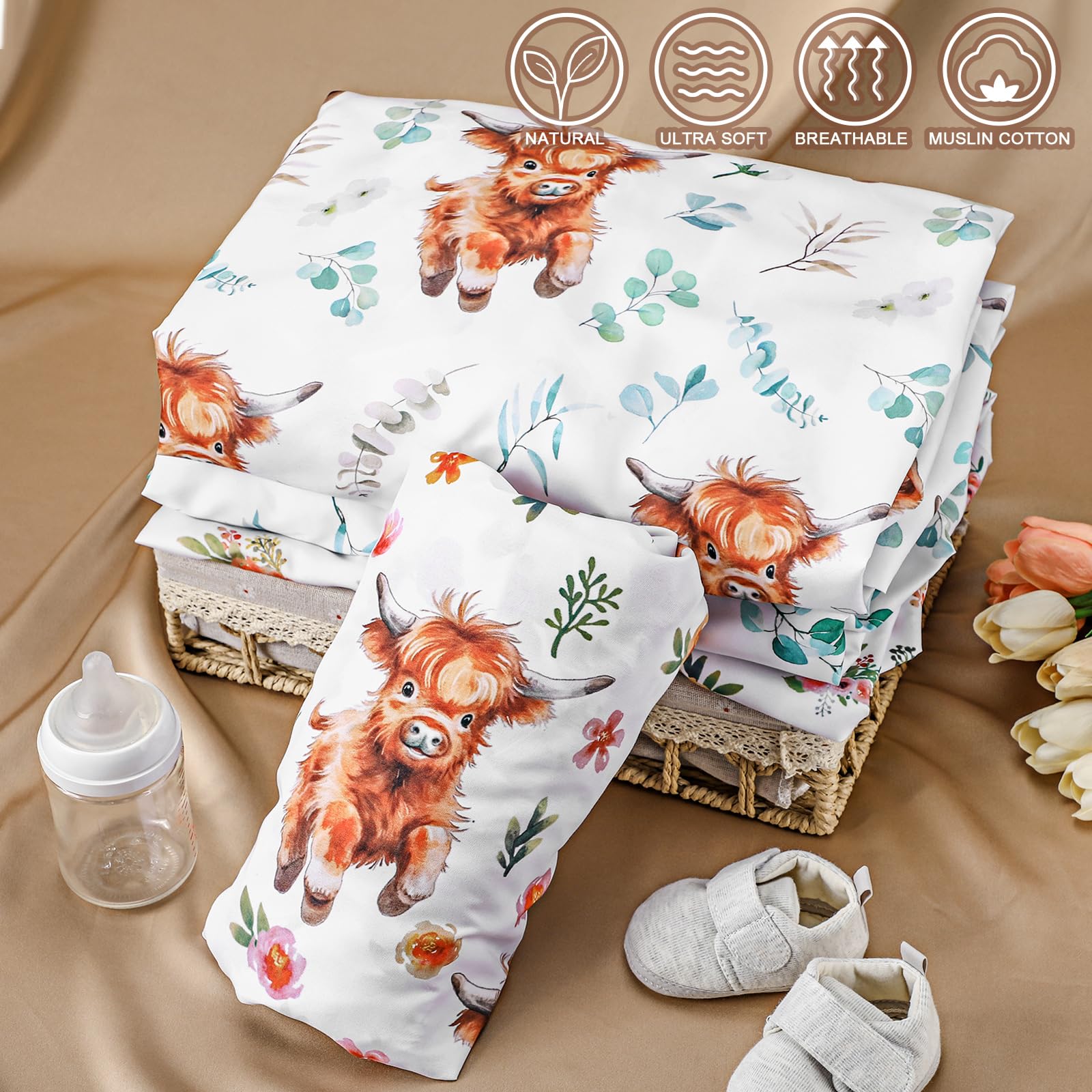 Croknit 4 Pcs Highland Cow Fitted Standard Crib Sheet 52