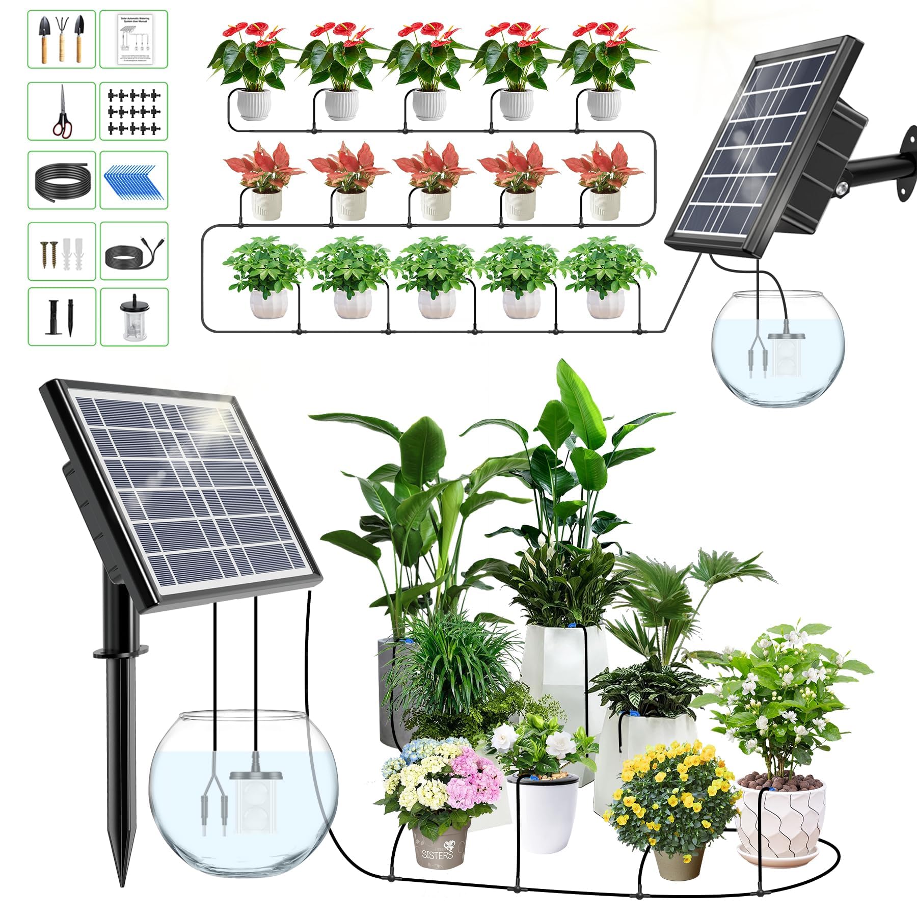 Photo 1 of Solar Auto Drip Irrigation Kit System,Solar Powered Plants Watering System,Drip Irrigation System,Self Watering Device Supported 15 Pots with Multi Timing Mode Irrigation System for Indoor and Outdoor