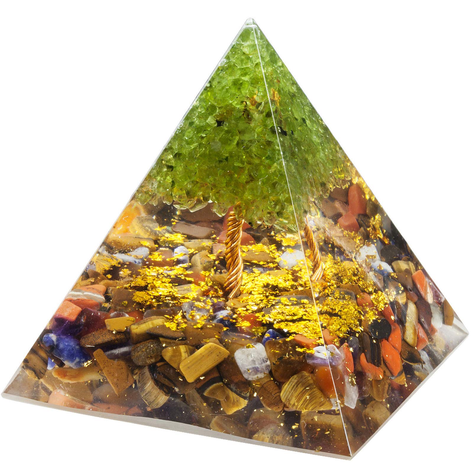 Nupuyai Colourful Tree of Life Healing Crystal Pyramid with Gift Box, Spiritual Ornament Quartz Point Reiki Energy Figurine for Protection
