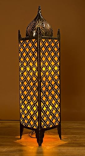 Sassak Moroccan Style Side Floor Lamp Made Fabric Gold 100cm