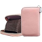 Teskyer Credit Card Holder, Genuine Leather Zip Small Wallet, RFID Blocking Card Case Wallet for Men and Women